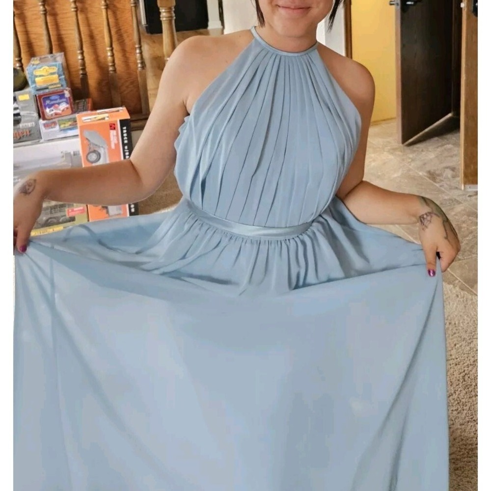 Sorella Vita Maxi Dress Gown Womens 8 Halter Bodice Light Blue NWT READ